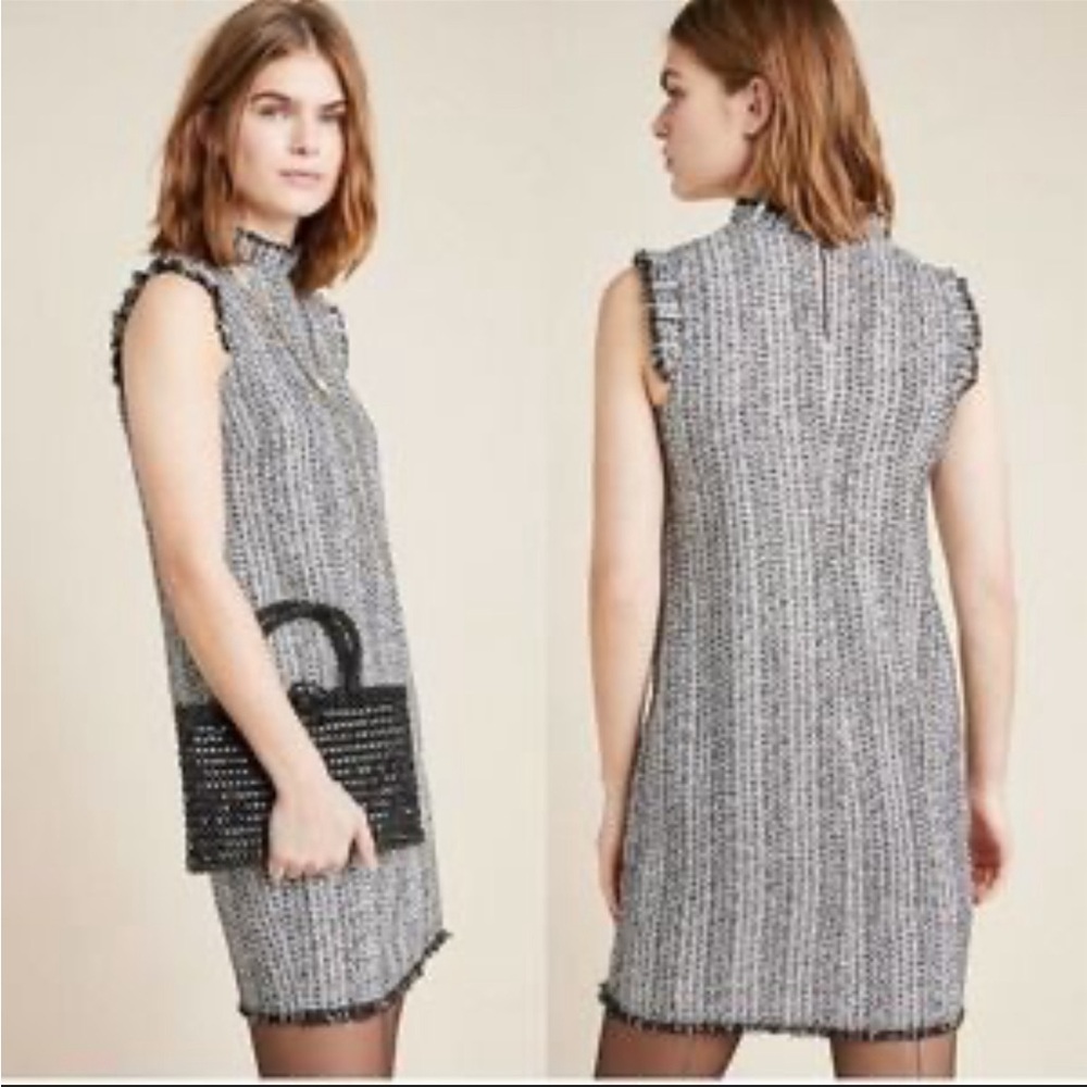 Anthropologie Eri + Ali Tweed Dress Black White Pattern Classic Workwear size LP